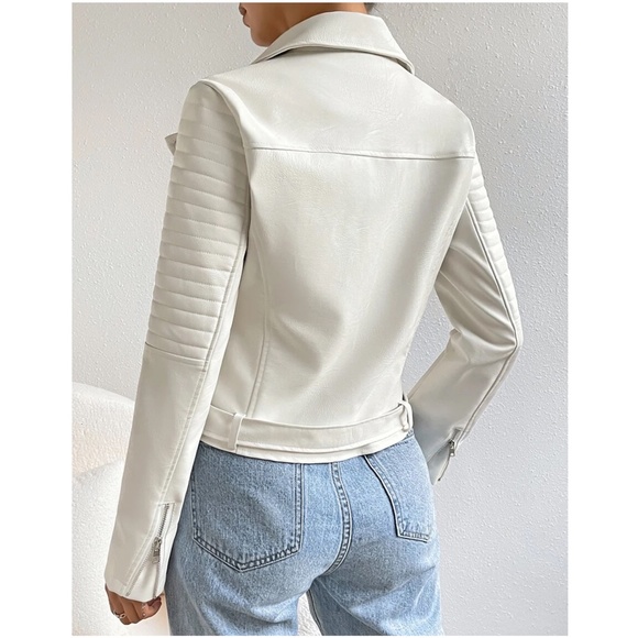 Luxe Vegan Leather Moto Biker Zipper Jacket - Picture 6 of 8